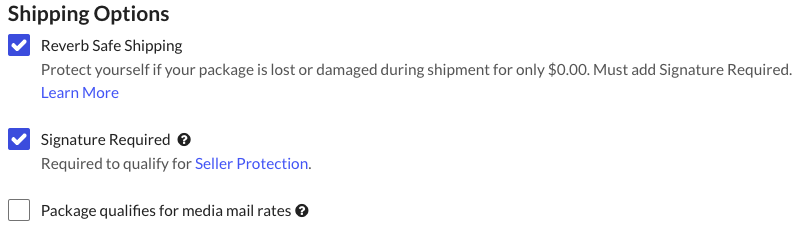 Shipping Options selection