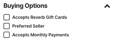 Accepts Reverb Gift Cards search filter