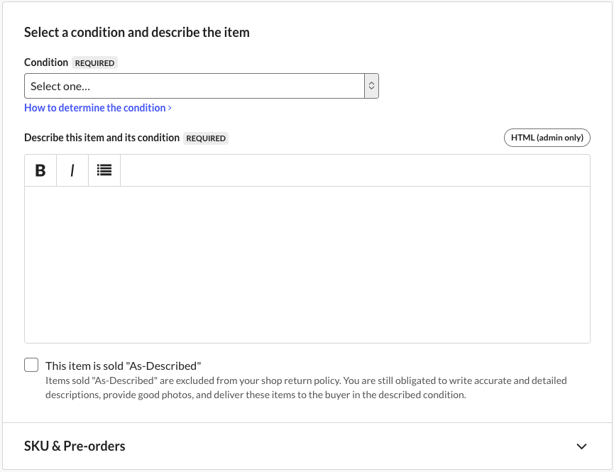 Option to select As-Described