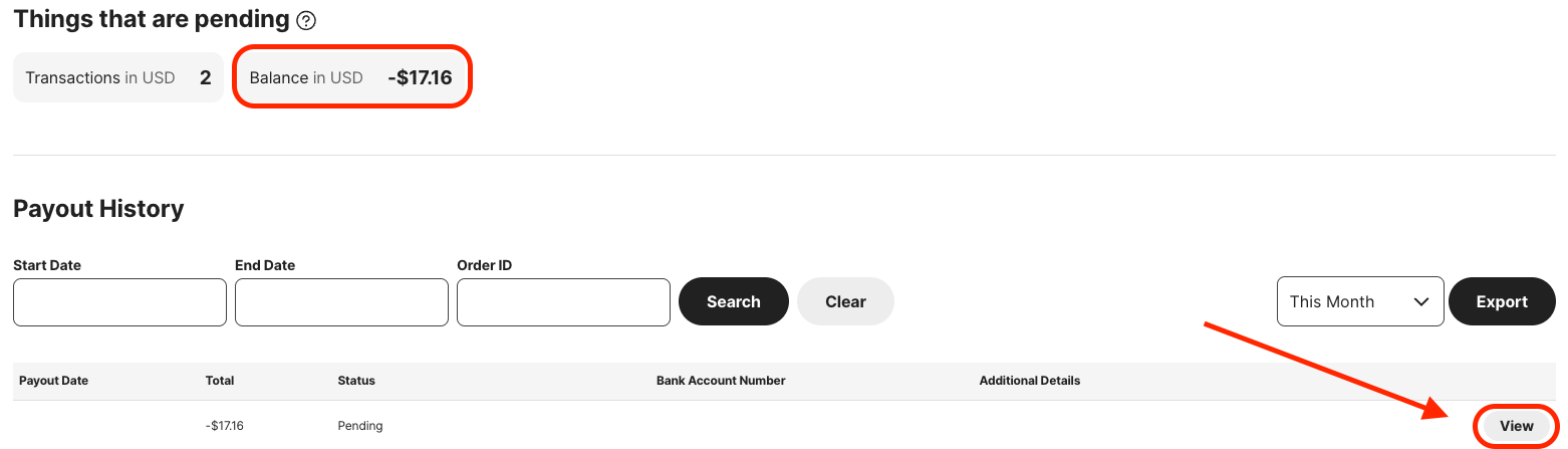 Negative payout balance