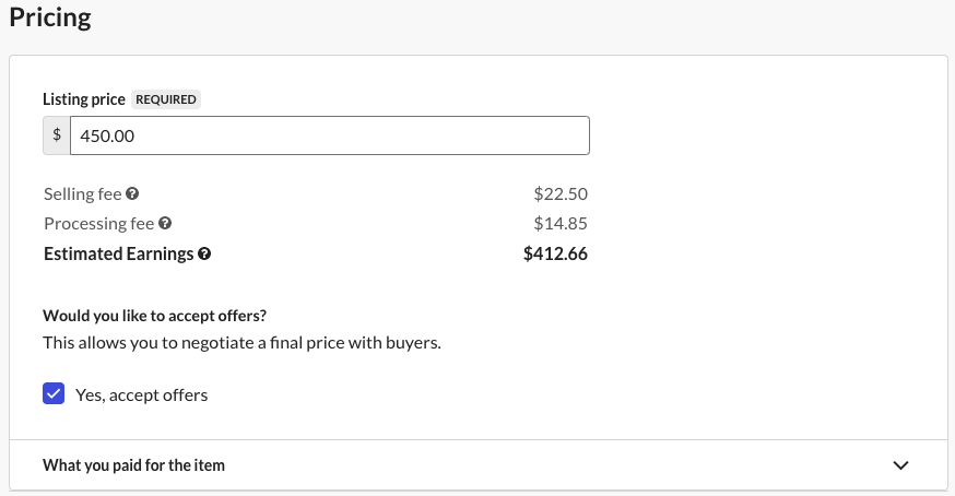 Pricing with estimated earnings displayed